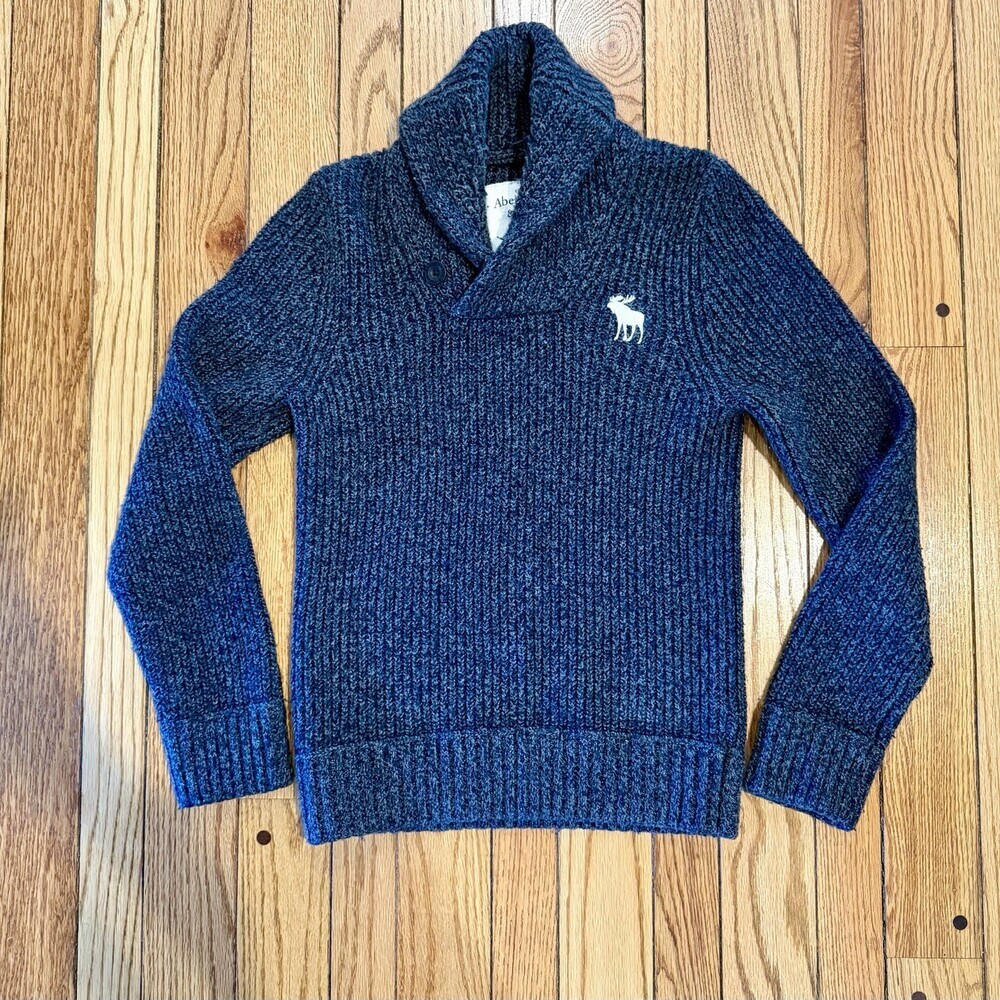 Abercrombie & Fitch Y2K Shawl Collar Sweater Womens Small Gray Moose Logo - Picture 5 of 11